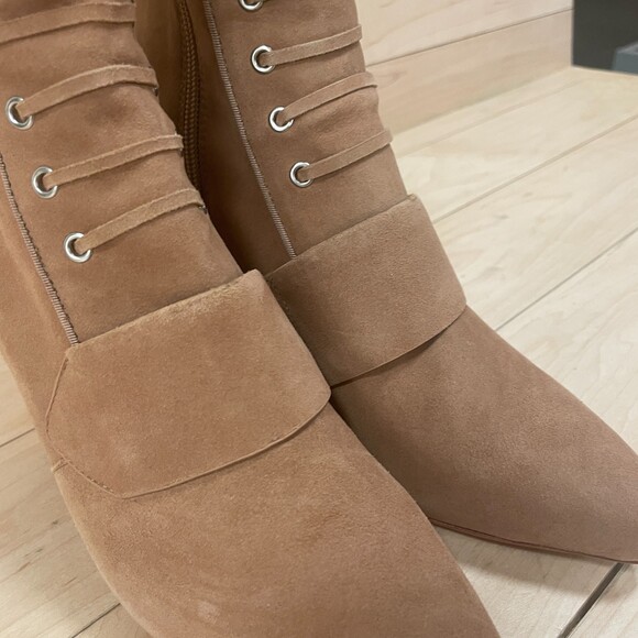 Michaela V Marta Suede Pointed Toe Heeled Boots Tan 38 EU - Picture 5 of 9